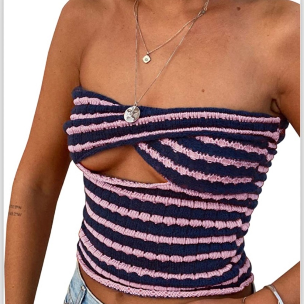 Trendy strapless woven cut out top!!